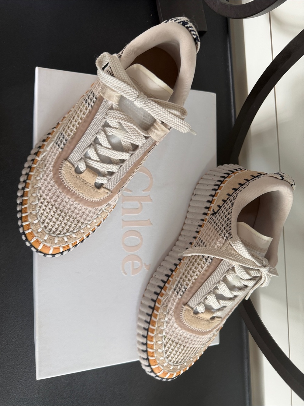Like new Chloe Nama Biscotti Beige Woven Lace-Up Sneakers